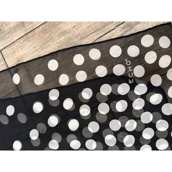 Echo Women's Black White Tubular 100% Silk Polka Dot Scarf - Picture 2 of 6